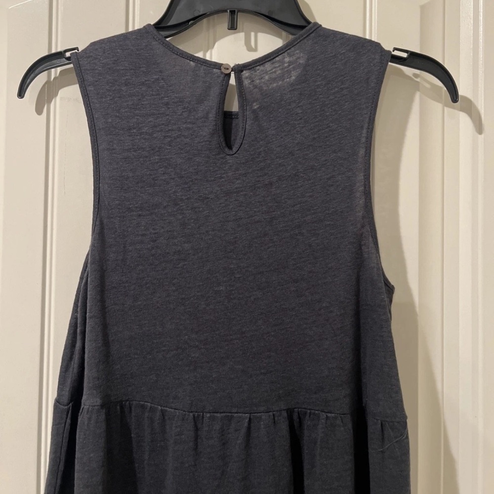 Commune Flore Midnight Gray Women’s 100% Linen Tiered Knee Length Dress Size S - Picture 5 of 7